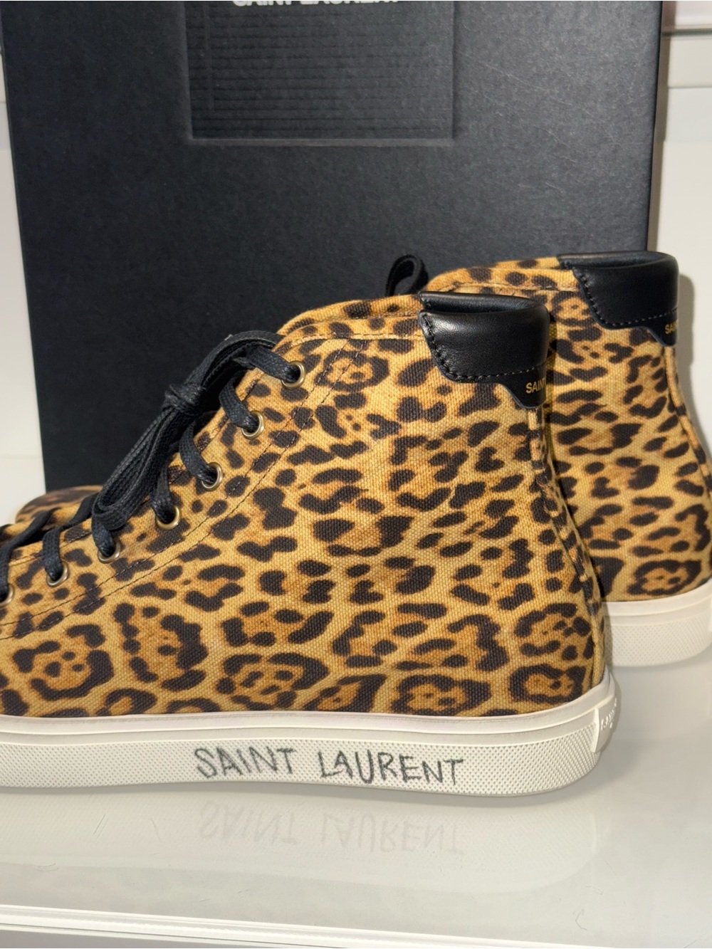 Saint Laurent Leopard Print High-Top Sneakers - New Full Set - Picture 15 of 17